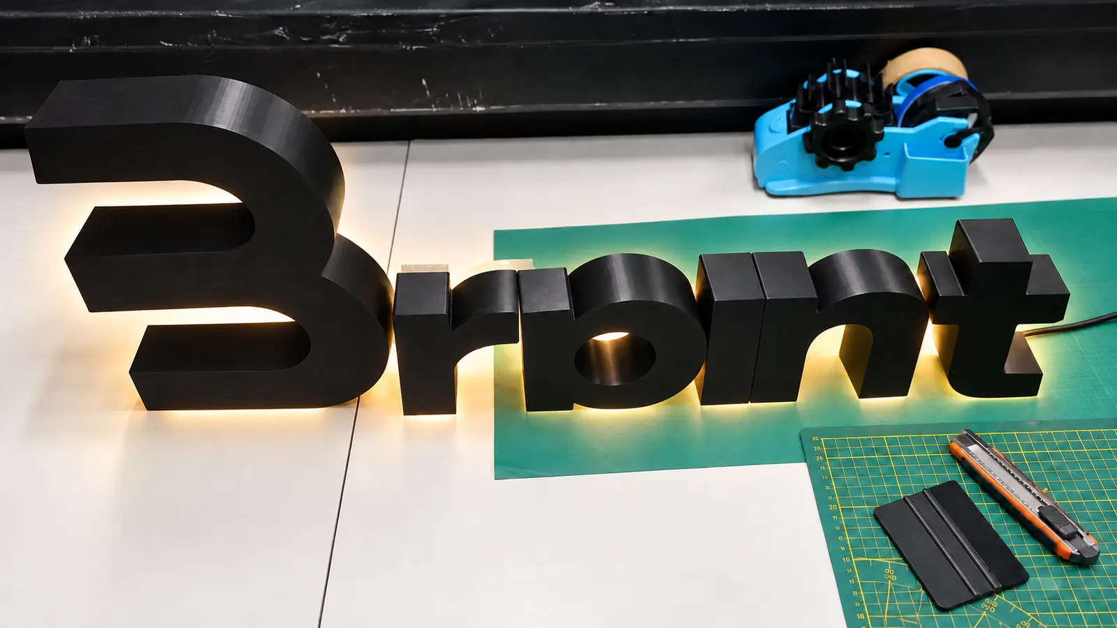 Hinterleuchtete 3D-Buchstaben „Braint
