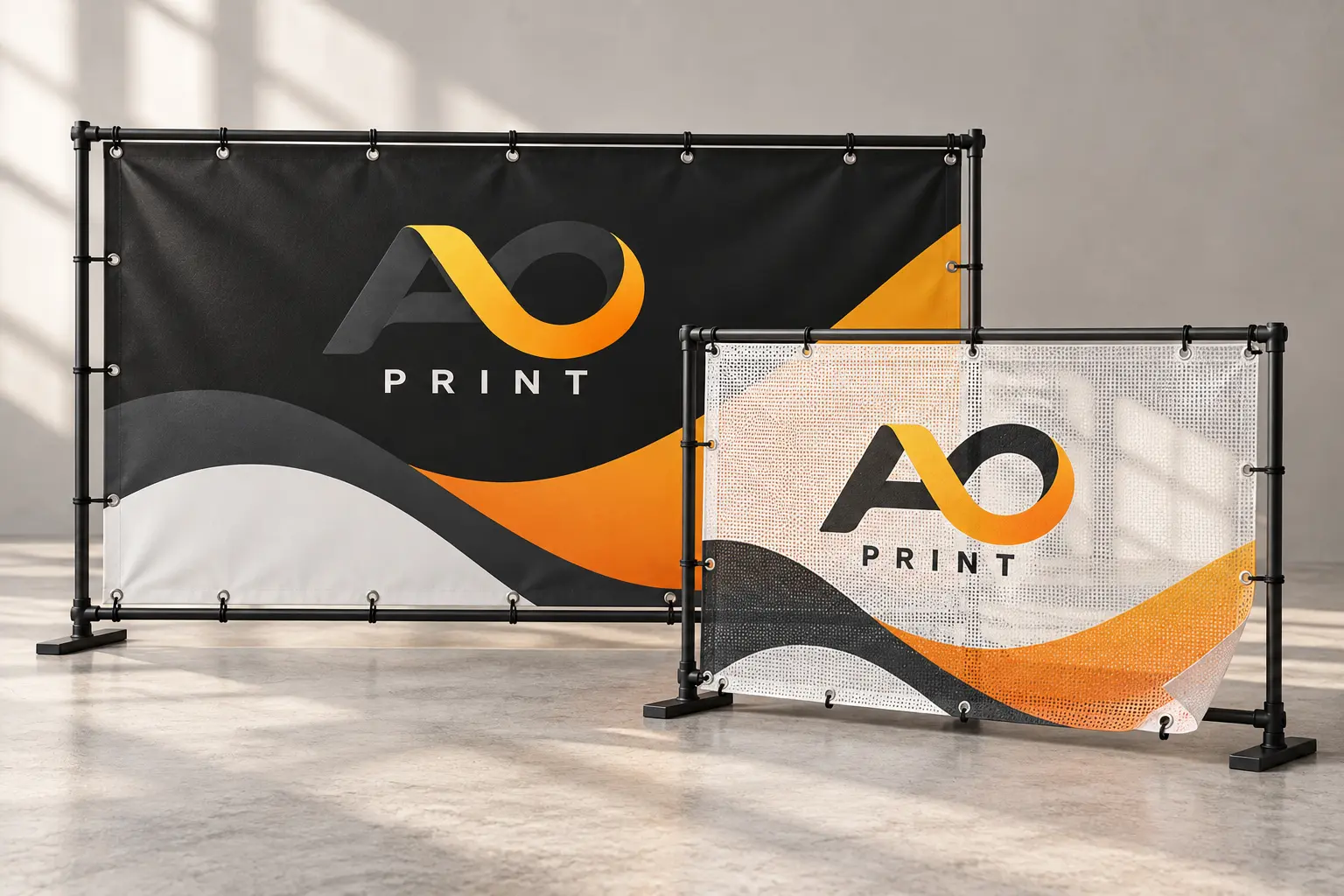 Bedrucktes Banner auf Rahmen